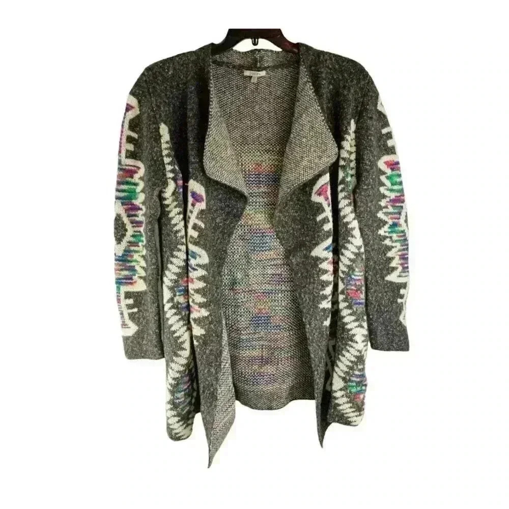 JODIFL Womens Sweater Multicolor Long Sleeve Open Front Fair Isle Cardigan M
